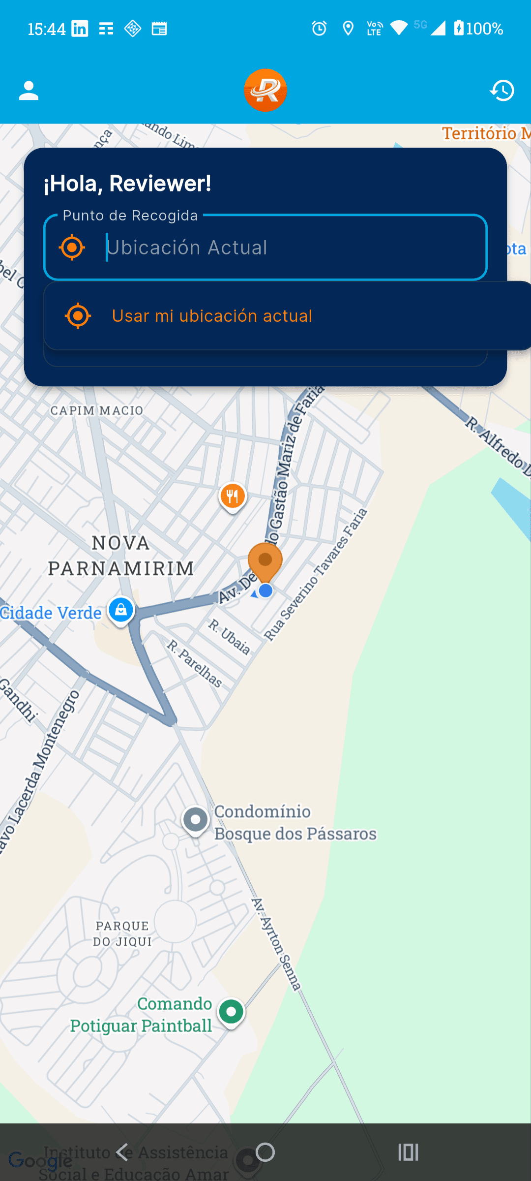 App Rajando — tela do passageiro